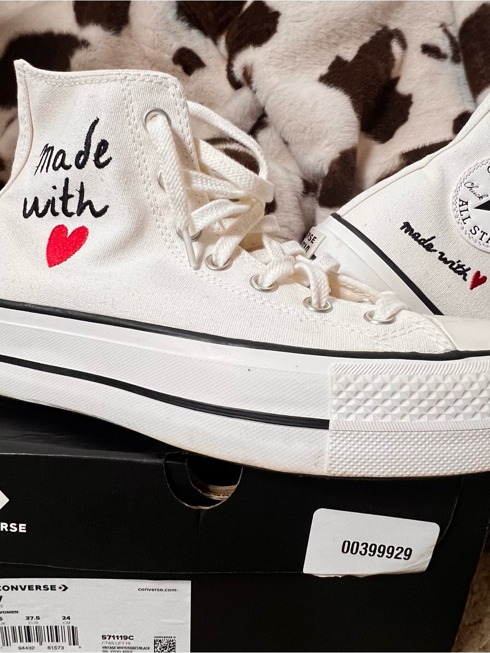 Converse White High Top Sneakers with Red Heart Detail
